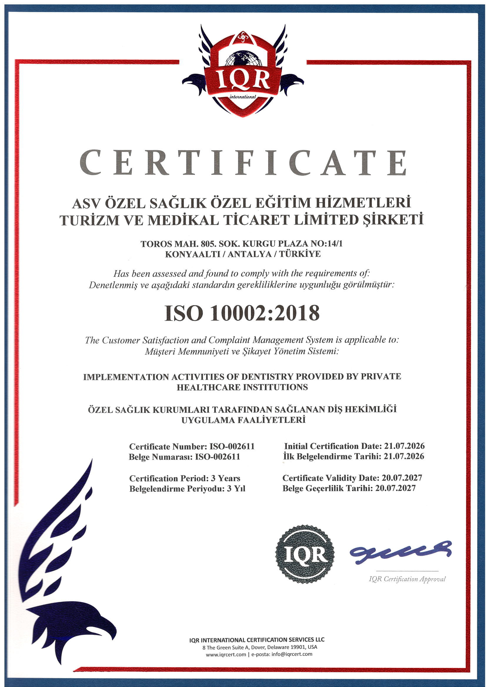 ISO 10002:2018 Sertifikası