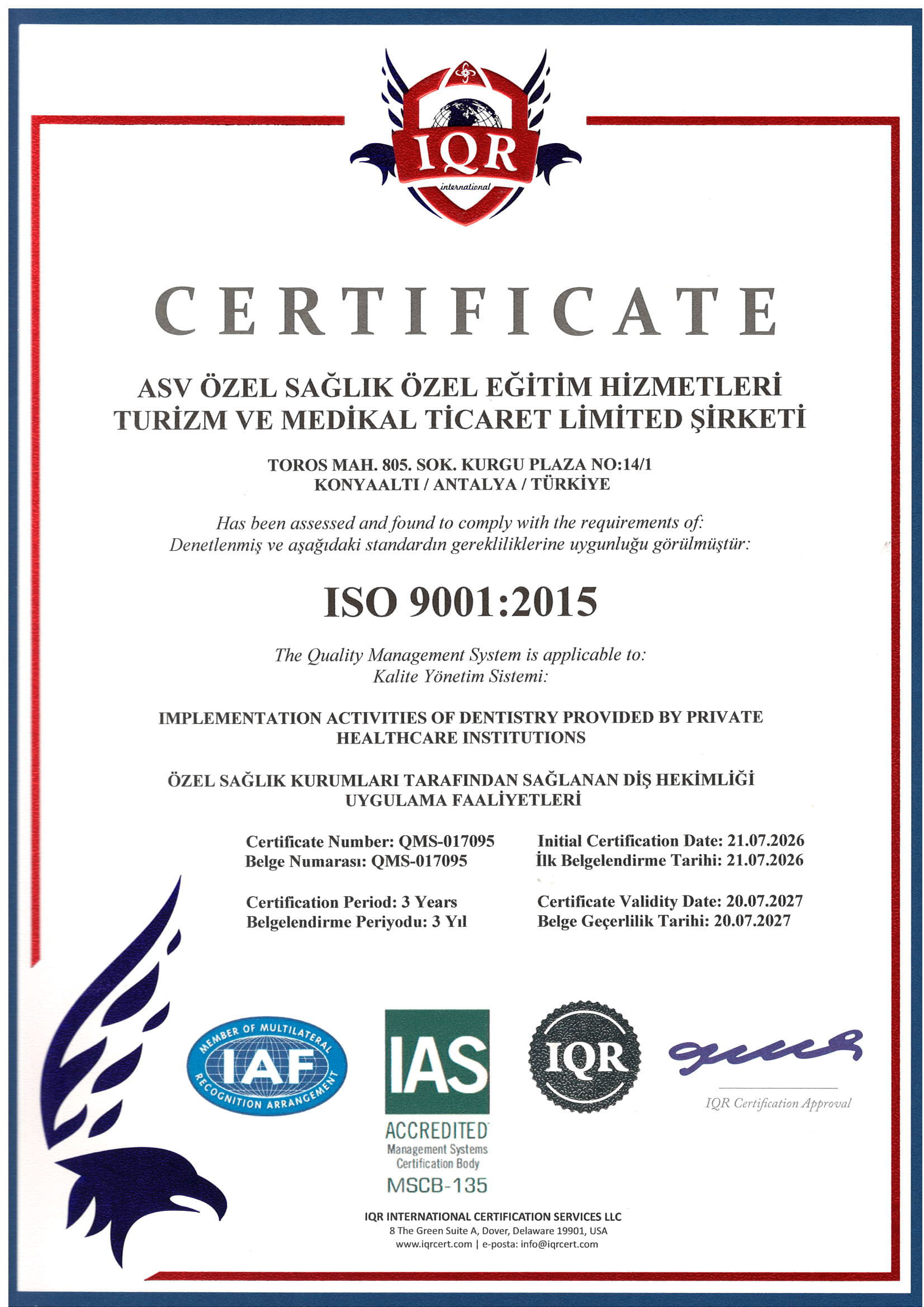 ISO 9001:2015 Sertifikası